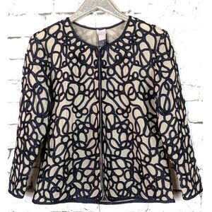 CHICO'S TRAVELERS Scroll Work Jacket Artsy Contemporary Modern Mesh Size 8/10